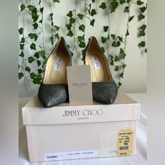 Authentic Lame Glitter- Anthracite Jimmy Choo Heels Size 37.5 - Picture 4 of 16